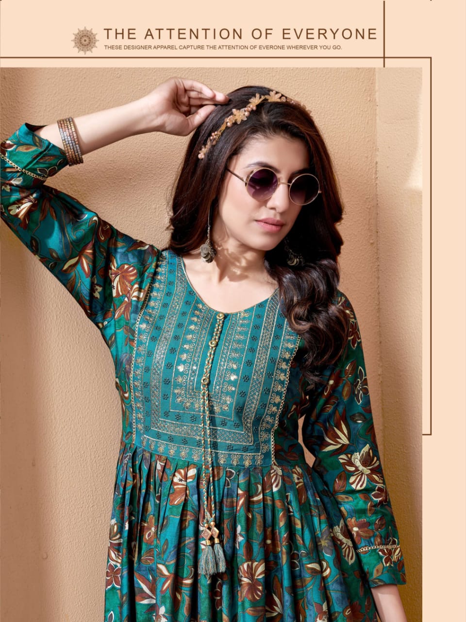 Marlena By Dee Cee Chanderi Printed Anarkali Kurtis Exporters in India